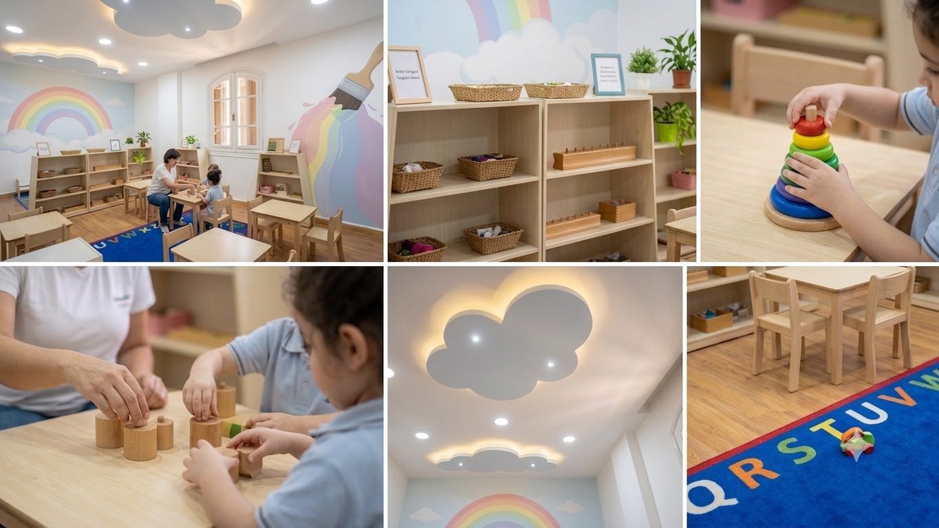 Happy children in a bright classroom at Happy Doodles Nursery