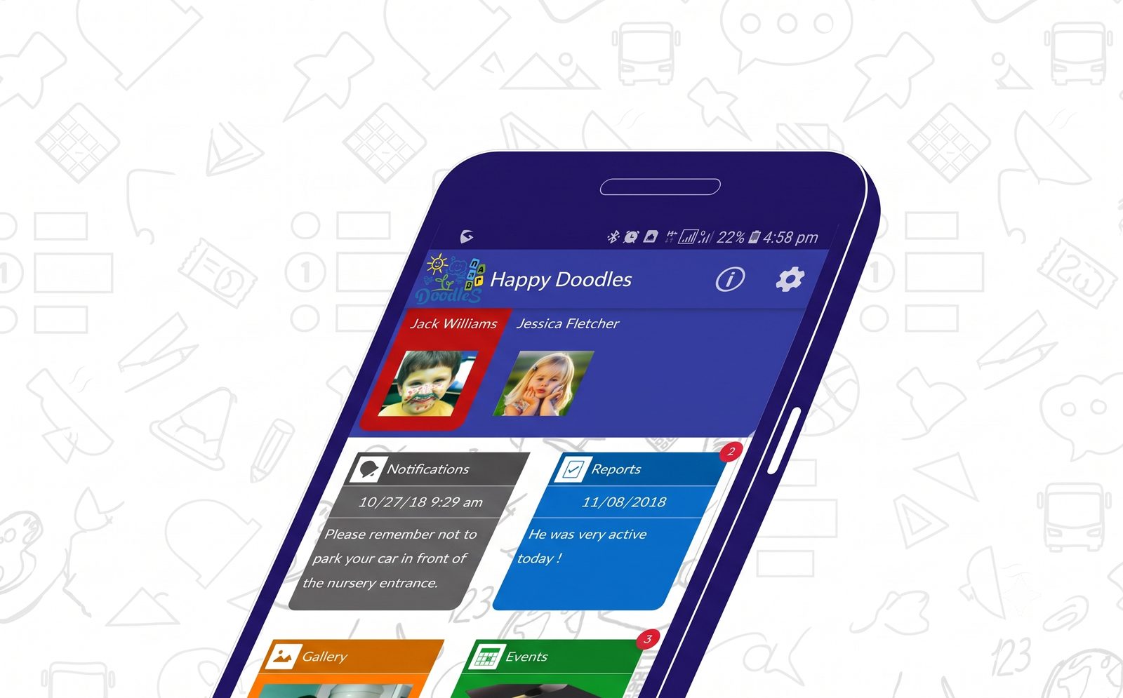 The Happy Doodles parent app — daily photos and milestones